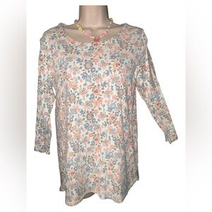 J. Jill Multicolor blue pink Floral 3/4 Sleeve 100% cotton S double stitch